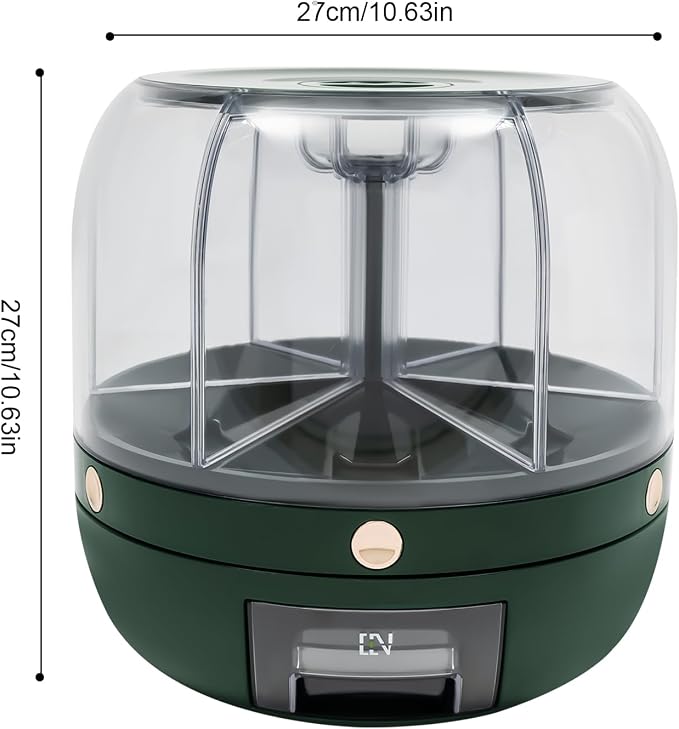 360° Rotating Grain Dispenser With 6 Grids, 13.2lbs Large Capacity Grain Dispenser Rotating Kitchen Storage Containers With Sealed Lid For Peanut Barley Millet And Cereal (Green, 13.2 lbs) - Image 2