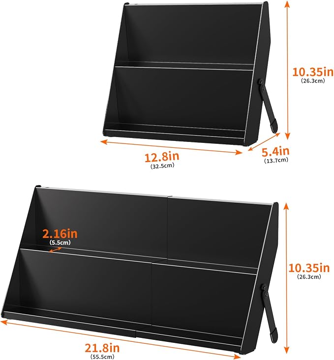 RCHYFEED 2 in 1 Spice Rack Organizer, Expand 12.8 to 21.8 Inch, Foldable | Metal Spicy Shelf，Tiered Spice Rack Suit for Countertop, Cabinet and Drawer, Fits Jars Up to 2.1 Inch, Jars Not Included - Image 2