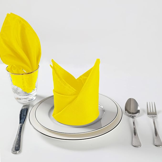 Cloth Napkins 20x20 inch Washable Polyester Dinner Napkins Soft Table Napkins for Wedding Party Dining Banquet(Yellow,100PCS) - Image 6
