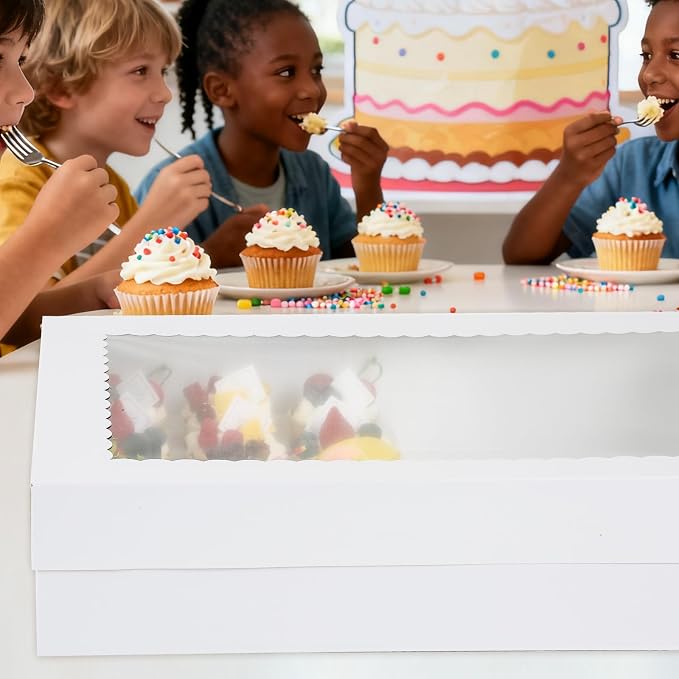 24 Count Corrugated Cupcake Box, 8 Pack Cupcake Containers with Windows, Disposable Cupcake Carriers for Muffins, Treats, Pastries, Mother's Day 19 x 14 x 3.9 Inches (White, 24Count /8Pcs) - Image 6