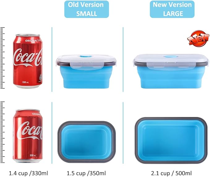Collapsible Food Storage Containers with Airtight Lid & Air Vent, 16.9 oz, Kitchen Stacking Silicone Collapsible Meal Prep Container Set for Leftover, Microwave Freezer Dishwasher Safe, Blue, Set of 4 - Image 3