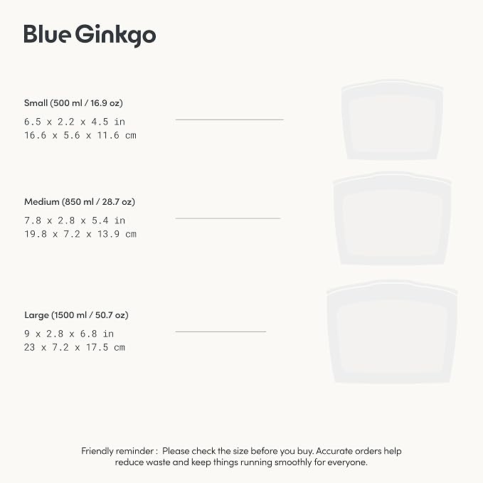 Blue Ginkgo Silicone Food Storage Bags, 3-Pack, Reusable, Made in Korea | Leakproof. Stand Up. Freezer and Dishwasher Safe. (Clear) - Image 3