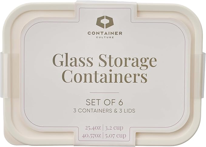 Glass Food Storage Containers with Lids — 6 Piece — 26.5 oz & 40.57 oz Glass with BPA-Free Leakproof Stackable Lids — Microwave, Oven & Dishwasher Safe — Ideal for Meal Prep & More - Vanilla Mist - Image 3