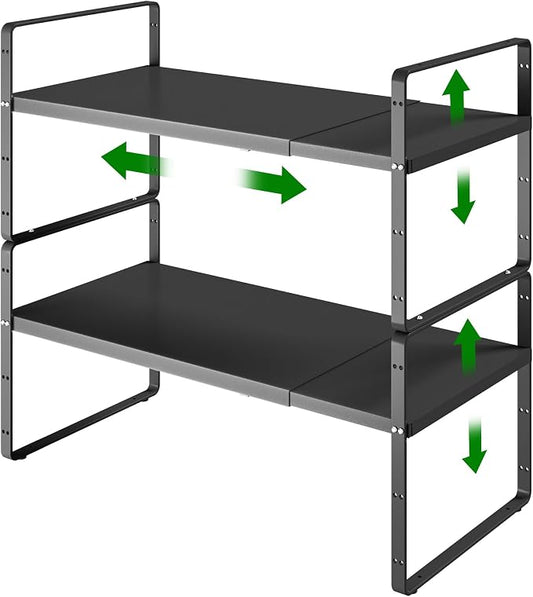 Expandable Adjustable Atackable Kitchen Cabinets Organizer | 80 lb Heavy Duty Metal Pantry Storage Shelves Racks for kitchen, Small Cupboard Organizers with 4 Height Levels by LOCVCDA