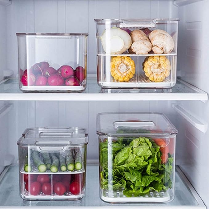 elabo Food Storage Containers Fridge Produce Saver- Stackable Refrigerator Organizer Keeper Drawers Bins Baskets with Lids and Removable Drain Tray for Veggie, Berry and Fruits - Image 2