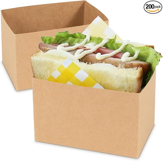 200 Pcs Sandwich Boxes Take Out Food Containers Paper Sandwich Packaging Boxes Toast Holding Bread Tray for Restaurant, Picnic and Party by Cyblinia