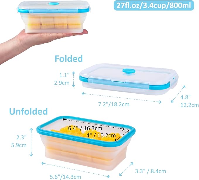 Collapsible Food Storage Containers with Airtight Lid & Vent, 27oz, Kitchen Stacking Silicone Collapsible Meal Prep Container Set for Leftover, Microwave Freezer Dishwasher Safe, Translucent, Set of 4 - Image 5