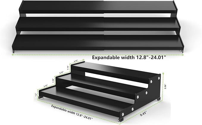 Jojocross Spice Rack Organizer 3 Tier Expandable Display Shelf(12.8"-24.01" W) Non-Skid Heavy Duty Sturdy Metal Iron Alloy Steel Step Racks 2 Packs/Black - Image 3