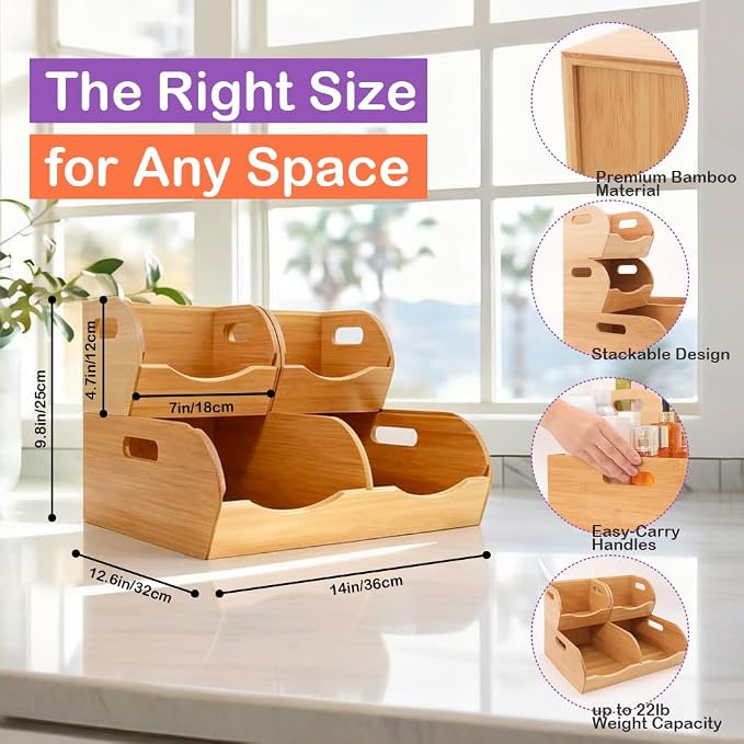 Stackable Bamboo Pantry Organizer - 3-Piece Storage Basket Set for Potato, Onion & Kitchen Cabinet, Tool-Free Assembly, Multi-Size Bins - Image 3