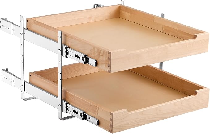 VEVOR 2 Tier Pull Out Cabinet Organizer, 20" W x 21" D Cabinet Drawer, Soft Close Slide out Shelf, Heavy-Duty Sliding Wood Drawer, Adjustable Base Cabinet Organization for Kitchen Pantry Bathroom - Image 10