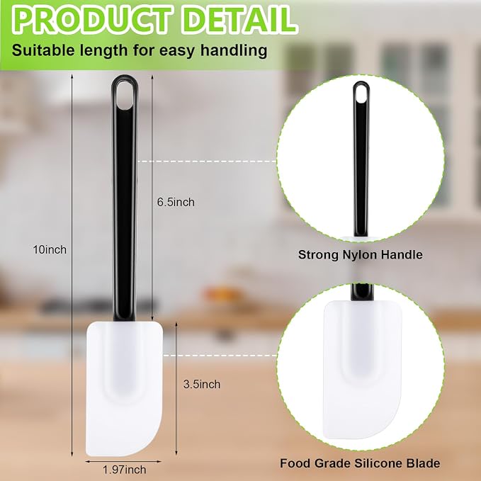 9 Pcs Silicone Rubber Spatula, Commercial Spatula 500 Fahrenheit Heat Resistant, Non Stick Heavy Duty Scraper for Kitchen Cook Mix Fry Spread Bake, Dishwasher Safe (Black and White,10 Inch) - Image 2