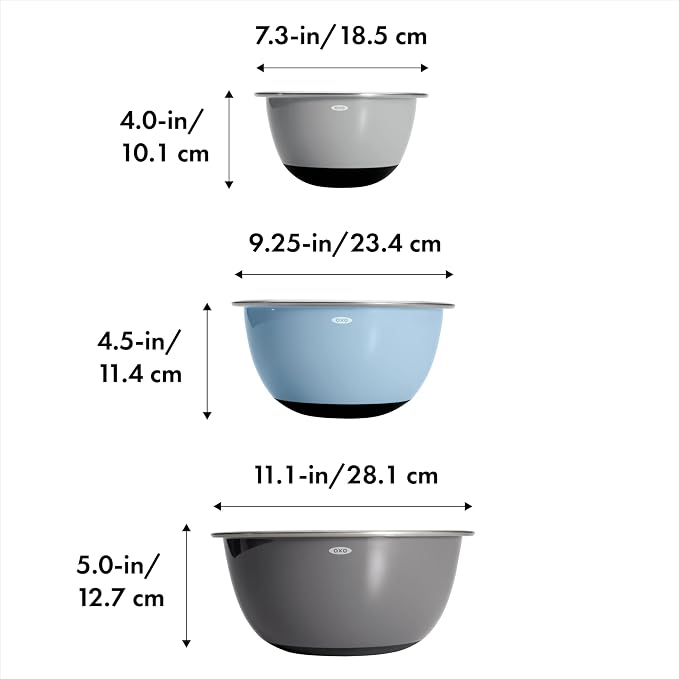 OXO Good Grips 3-Piece Stainless Steel Mixing Bowl Set - Blue/Gray - Image 6