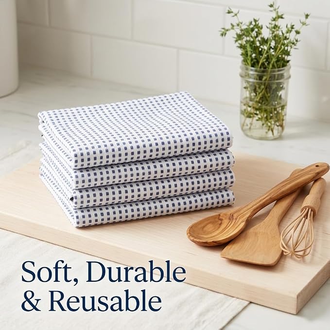 Urban Villa Christmas Dot Check Kitchen Towels Set of 6 20X30 Inches 100% Cotton Highly Absorbent Kitchen Towels Premium Quality Ultra Soft Mitered Corners Towels Iblue/White - Image 6