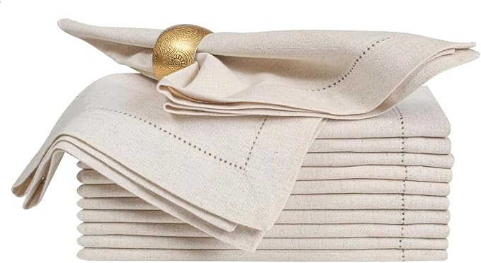Linen Cotton Cloth Napkins Set of 12, 20x20 Inch Dinner Napkins | Natural Hemstitched Fabric – Machine Washable Elegant Reusable Table Napkins for Weddings, Parties & Dining Décor - Image 7