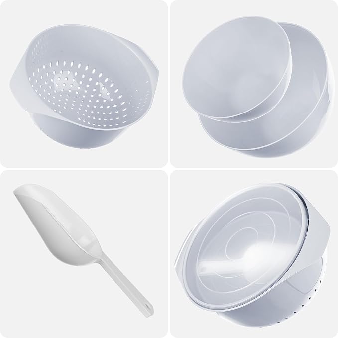 KADAX Plastic Bowl Set - Mixing Bowls with Lids 1.5L & 3L, Scoop & 3.5L Kitchen Strainer - Stackable Kitchen Accessories for Baking, Cooking, Washing & Storing - Image 6