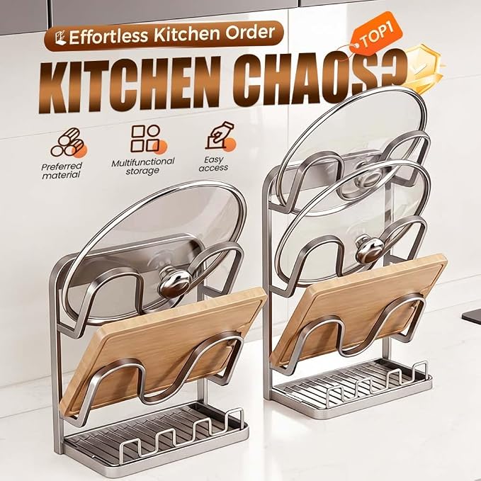 Kitchen Pot Lid Storage Rack, 2026 New Double-layer Rack, Multifunctional Lid Holder for Kitchen Countertop, Compact Pot Lid Stand for Home, Modern Kitchens Organizer for Families (Silver, Double) - Image 2