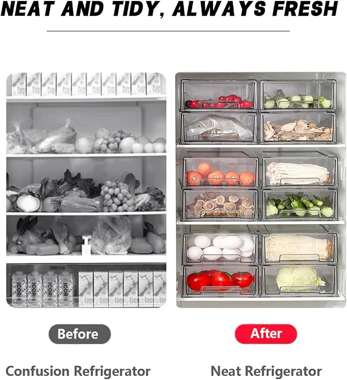 Stackable storage drawers, clear pull-out organizer with handles and non-slip pads for kitchen, refrigerator,office desktop, pantry and shelves, perfect for organization and storage (2 Pack, Medium) - Image 5