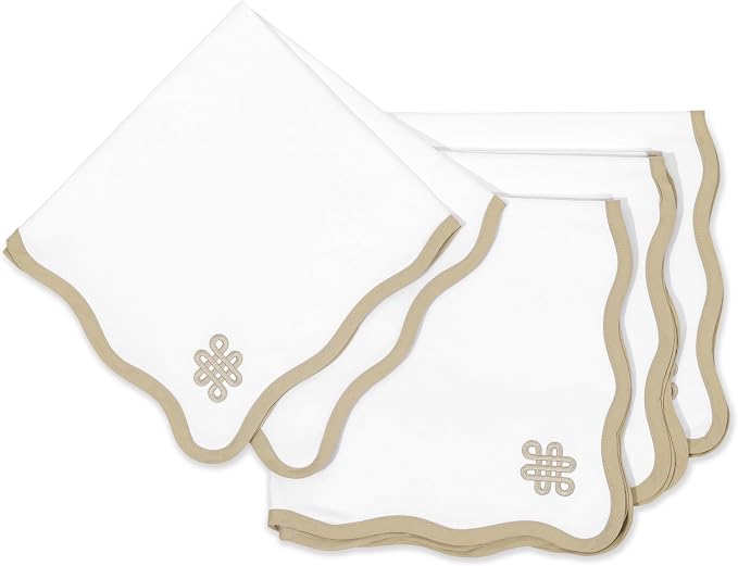Hofdeco Premium Coastal Cotton Cloth Napkins Set of 4, 20"x20" Washable Dinner for Events, Weddings, Home Use, Neutral Tan Embroidered Endless Knot by HofdecoPremium
