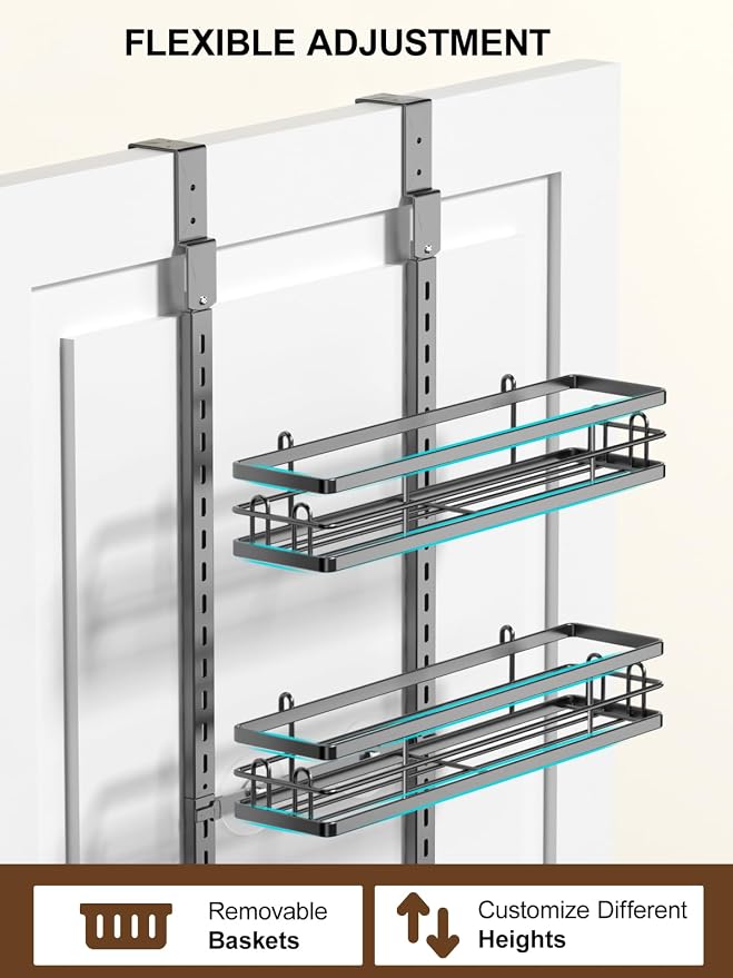 Delamu 9 Tier Over The Door Pantry Organizer, Pantry Organization and Storage, Hanging Spice Rack for Pantry Door Organizer, Metal Pantry Door Shelves for Kitchen Bathroom Laundry Room,15.3" Black - Image 5