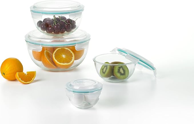 Glasslock Mixing Bowl with Latching Lids 8-Pieces Set – Airtight, Leakproof, BPA Free Lids, Nesting, Meal Prep, Baking, Salad, Food Storage & Serving Bowl, Microwave, Fridge & Freezer, Dishwasher Safe - Image 6