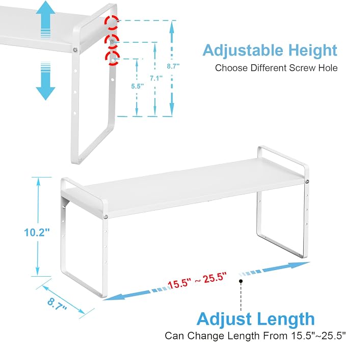 15.5 to 25.5 Inch Kitchen Cabinet Shelf Organizers, Adjustable Kitchen Counter Shelf Organizer, Set of 4 Expandable Countertop Storage Shelves, Stackable Design, 30LBS Heavy Duty, Space Saver - Image 2