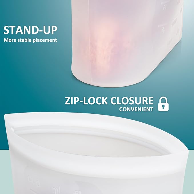 Extra Large Reusable Silicone Food Storage Bags 4 Pack, 0.8 Gallon/3000ml, 100% Silicone Stand-Up Wide-Open Zip-Lock Reusable Bags for Large Items, Microwave Freezer Oven Dishwasher Safe, Translucent - Image 3