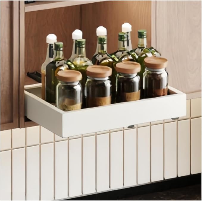 Fokyfok Pull out Cabinet Organizer,11"-18"W，10"-13"D,Expandable,Adhesive | No Drill,Upper Cabinet,Adjustable Slide out Drawers for Pantry,Roll out Shelves Short,Framless Cabinets,Kitchen,White,1PC by Fokyfok