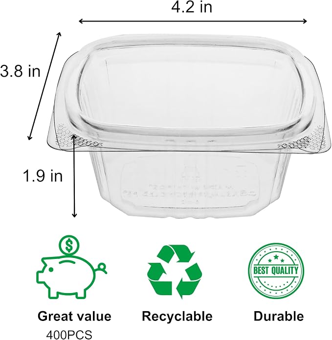 6oz RPET Clear Hinged Lid Deli Container - 400Pcs - Image 2
