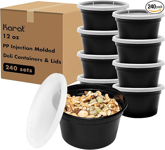 Karat [12oz - 240 ct Black PP Injection Molded Round Deli Containers with Lids (FP-IMDC12-PPB) by Karat