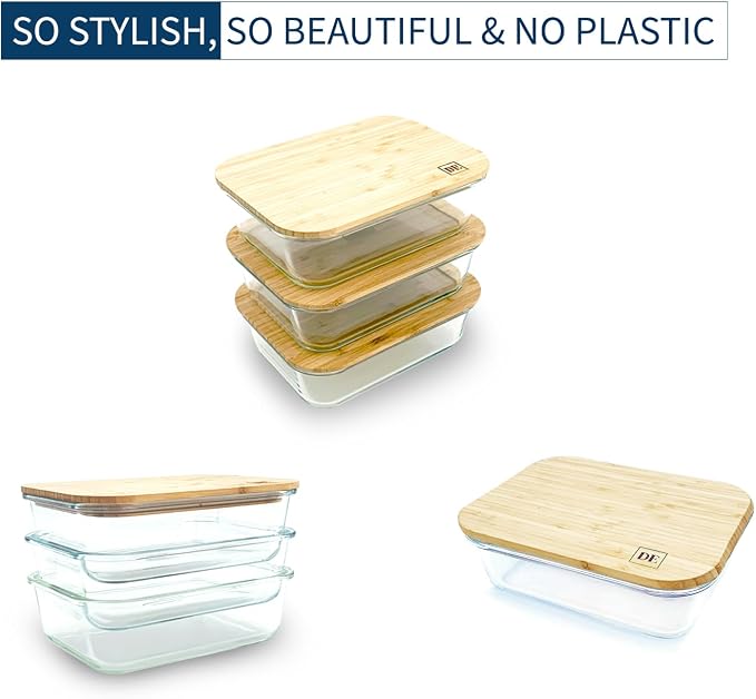 DE Plastic-Free Glass Storage Containers (3-Pack, 51oz) with Bamboo Lids – Eco-Friendly, Airtight, Reusable – Oven, Microwave & Dishwasher Safe – BPA-Free & Sustainable. - Image 6