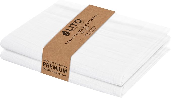 LITO LINEN AND TOWEL Flour Sack Towels - 100% Cotton Tea Towels for Crafts, Dish Towels for Kitchen, Embroidery, Cleaning, Baking (Pack of 2) - 18"x 28" by LITOLinenandTowel