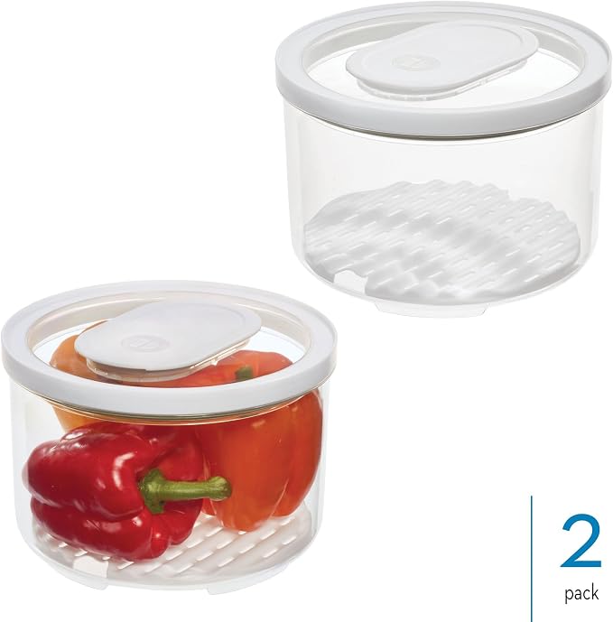 iDesign Round Fridge Produce Bin with Removable Drainage Tray and Lid - Set of 2 - Clear - Image 2