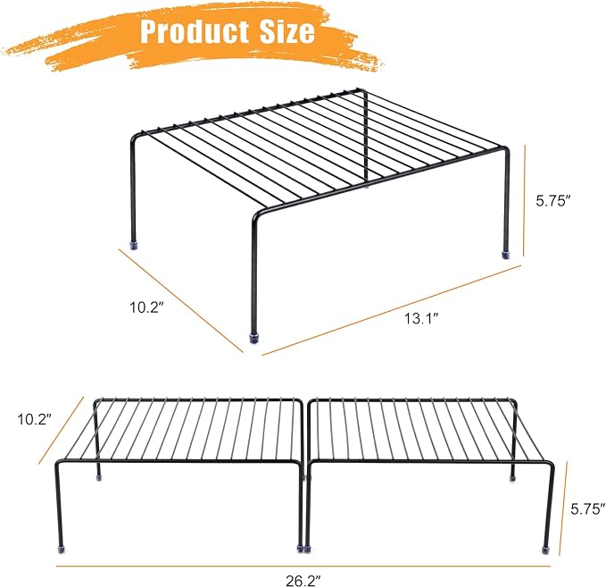 SIBAO Kitchen Cabinet Storage Shelf Rack/Plastic Feet - (13.1 x 10.2 Inch) - Steel Metal - Rust Resistant Finish - Cups, Dishes, Cabinet & Pantry Organization (2, Black) - Image 4