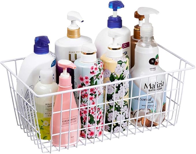 SANNO Freezer Baskets Wire Farmhouse Large Organizer Storage Bins Rack for Storage, Office, Bathroom, Pantry Organization with Handles-Set of 2, 15.7" - Image 5