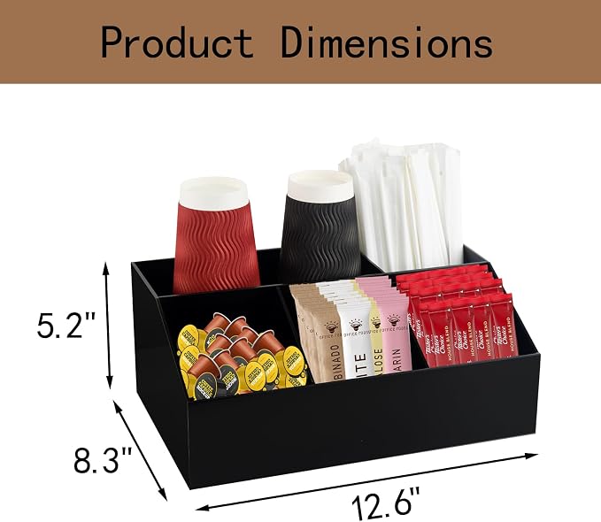 Acrylic Coffee Bar Station Organizer Countertop for Sugar Tea Packets Black - Image 4