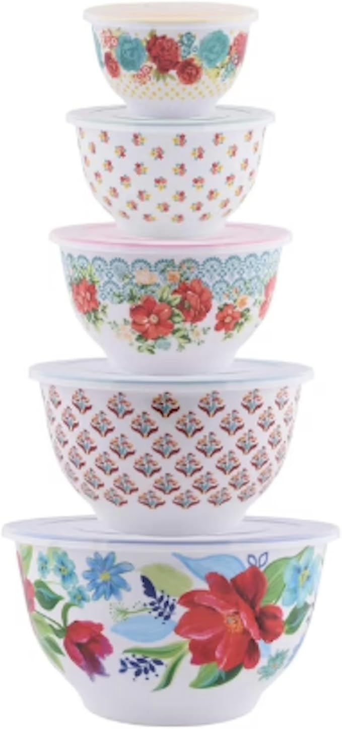 Pioneer Woman Floral Spring Bouquet Melamine Mixing Bowl Set, 10 Piece Set With Lids - Image 4