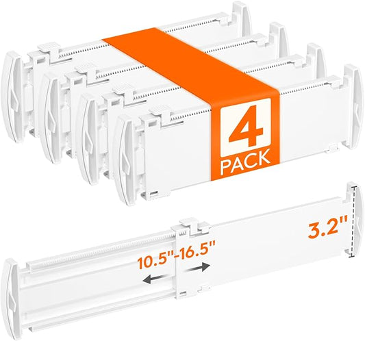 Lifewit 3.2" High Drawer Dividers for Clothes, Adjustable Drawer Organizers | 10.5"-16.5" Expandable Plastic Separator for Dresser, Kitchen, Cabinet, Closet, Nursery, Socks & Underwear Storage, 4 Pack by Lifewit
