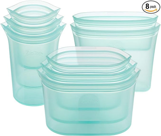 Zip Top Reusable Food Storage Containers Full Set of 8 Teal – Platinum Silicone Cups, Dishes & Bags – Microwave, Dishwasher & Freezer Safe – Made in USA, BPA-Free by ZipTop