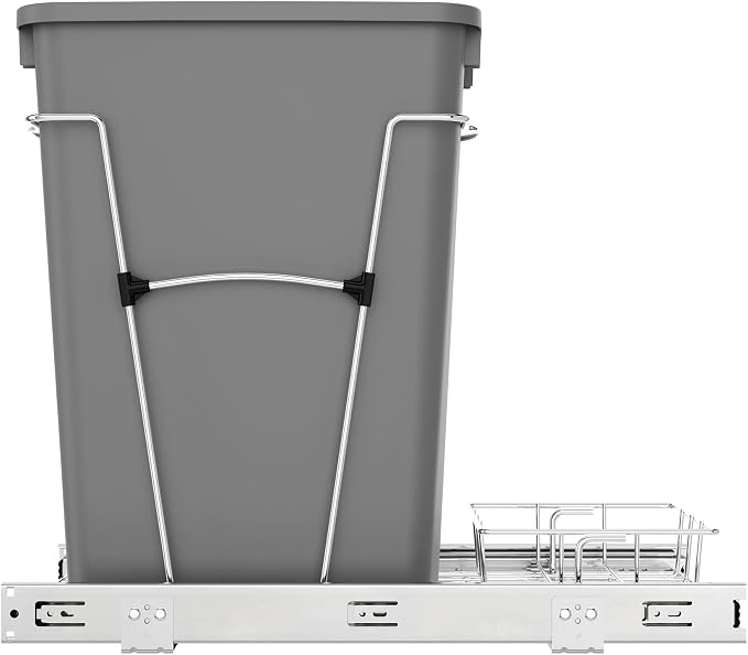Rev-A-Shelf Pullout Trash Can for Kitchen Cabinets, Silver Waste Bin, 35 Qt | Large Capacity Garbage/ Recycling Waste Container, Heavy Gauge Metal Wire Construction w/Full Extension Slides, RV-12KD-17C S - Image 8