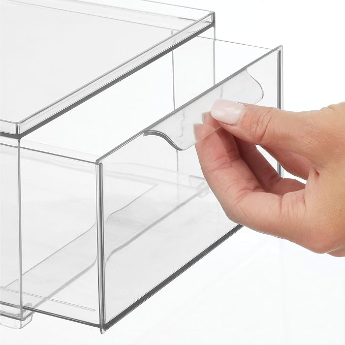 mDesign Plastic Stackable Bathroom Storage Organizer Bin with Pull Out Drawer for Cabinet, Vanity, Shelf, Cupboard, Cabinet, or Closet Organization - Lumiere Collection - 8 Pack - (Clear, 8 x 12 x 4) - Image 6