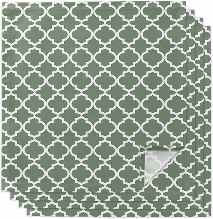 Cloth Napkins Set of 4-20x20 Inches, Sage Green Morocco Washable Reusable Table Napkins, Minimalist Boho Ethnic Abstract Motif Soft & Absortbent Dining Napkin for Party Wedding Hotel Restaurant by Unknown