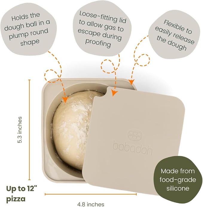 Babadoh Pizza Dough Proofing Silicone Containers with Lids | Pizza Making Accessories | Set of 6 | Dough Color | Original Size (make 12" Pizzas) - Image 3