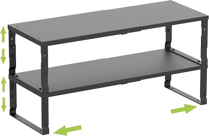 Jojocross Expandable Cabinet Shelf Organizer Storage Spice Rack Shelves for Kitchen Stackable Adjustable Pantry Cupboard Bathroom Countertop Desktop(2Packs/Black/Large) by JOJOCROSSHIGHQUALITYLIFE