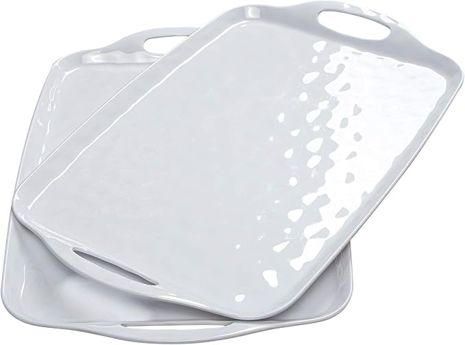 TP Large Serving Trays with Handles, 19" x 12" Melamine Serving Platters for Food, Turkey, Set of 2 Rectangular Trays for Party, Pure White | Rectangular Trays, Serving platters, Turkey and Party Serving, Lightweight, Break-resistant by TastePrime
