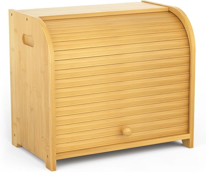 Bamboo Bread Box for Kitchen Countertop, Roll Top Bread Storage Box | Double Layer, Large Capacity, Space-saving, Easy Assembly by BAMBITION