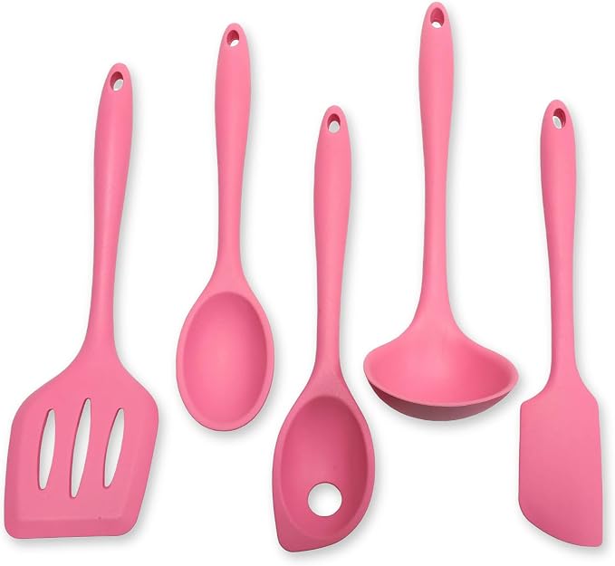 Chef Craft - Premium Silicone Kitchen Tools and Utensils Set, Non-Scratch, Withstands Temperatures up to 450°F, BPA-Free, 5 Piece Cooking Utensils Set, Pink by ChefCraft