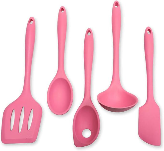Chef Craft - Premium Silicone Kitchen Tools and Utensils Set, Non-Scratch, Withstands Temperatures up to 450°F, BPA-Free, 5 Piece Cooking Utensils Set, Pink by ChefCraft