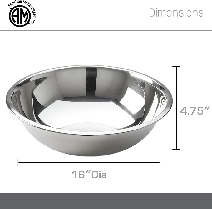 American Metalcraft 16" Stainless Steel Mixing Bowl - 13-Quart Durable Metal Bowls for Mixing, Large Stainless Steel Bowl - Image 4