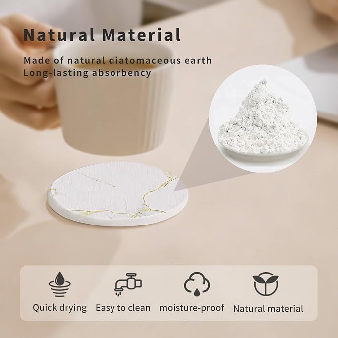 Diatomaceous Earth Coasters Set of 4，Super Absorbent Quick-Dry Heat-Resistant Drink and coffee Coasters, Modern Stone Irregular Design for Kitchen Counter and Coffee Table (White Coaster) - Image 2