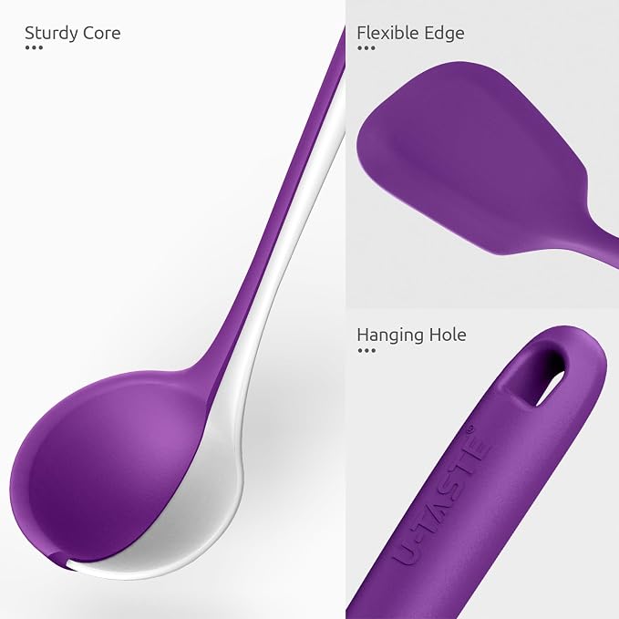 U-Taste Silicone Kitchen Cooking Utensil Set of 5, 13.6" Long, Purple | 600ºF Heat Resistant Food Grade Kitchen Tools&Gadgets, Extra Long Wide Spatula Turner Spoon Ladle for Serving Mixing Stirring - Image 5